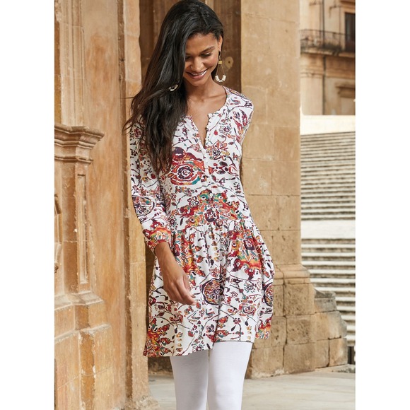 Peruvian Connection Goa Tunic in Pearl Sz XS Dress Floral Colorful Boho Festival - Picture 6 of 12